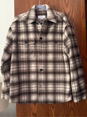 Reiss Brown and Cream Plaid Men’s Shirt Jacket